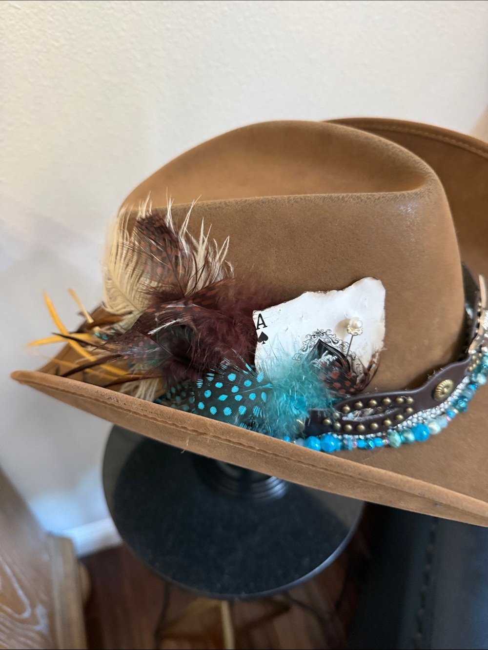 Handmade with love not perfection Western Cowboy Hat with Turquoise Bead M/L - Picture 3 of 8